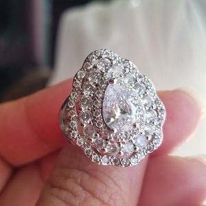 Swarovski Elements 925 Sterling Silver Large Teardrop Ring NEW